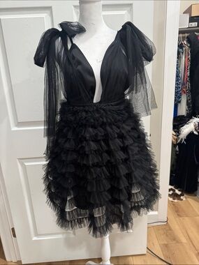 Black Ruffle Tulle Mini Dress - Elegant Women's Party Dress